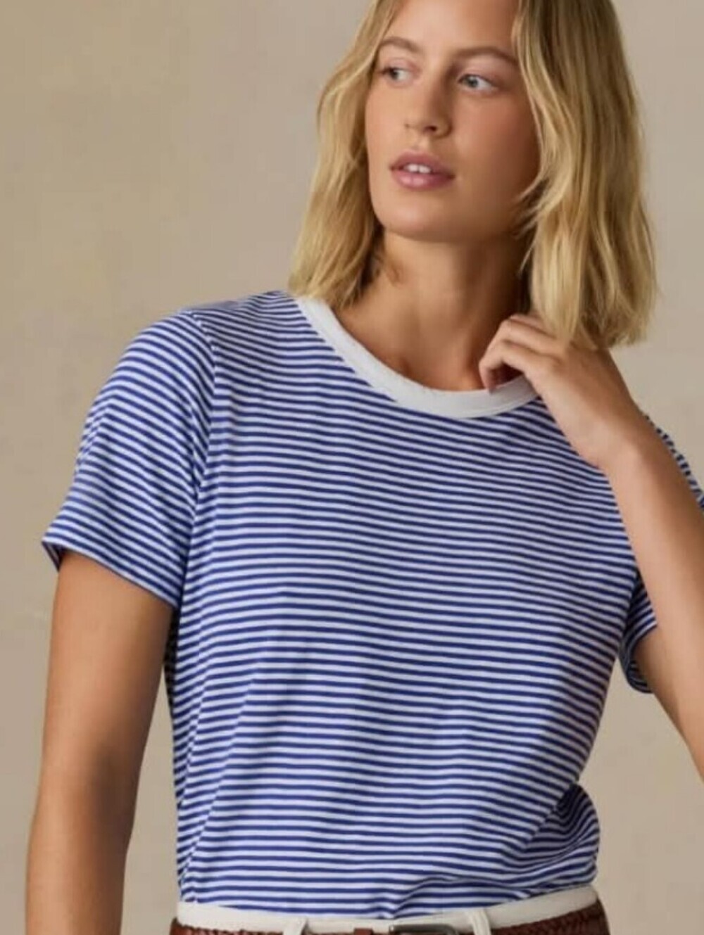 Faherty Blue & White Crewneck Tee * Sun washed Organic Cotton *L *NWOT